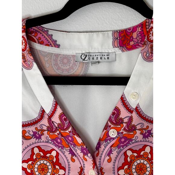 Collection by Cezele Paisley Hot Pink Orange Flowy Top Button Down Small Size S - Picture 12 of 16